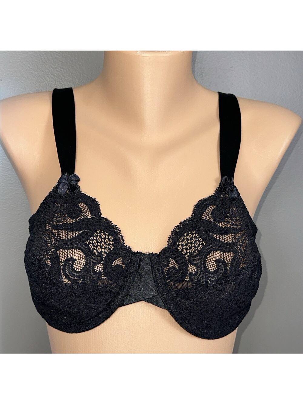 Vintage Victoria's Secret Bra Size 38B Second Skin Satin Lace 3223 Black Sheer